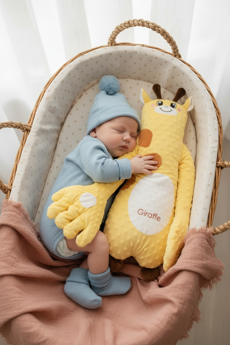 Coussin girafe bébé - rendu réaliste sans filtre IA